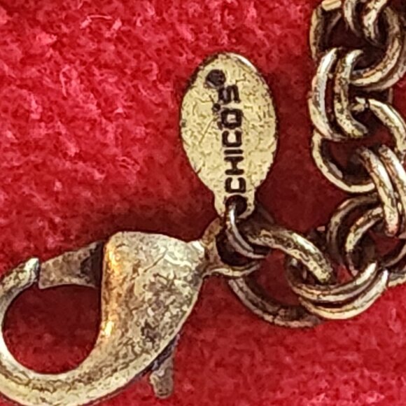 Chico's Mixed Metal Brass Rhinestone Wood Stacking Ring Bead 39" Rolo Necklace - Picture 15 of 16